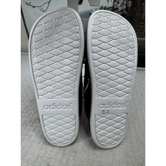Adidas Adilette Comfort Flip Flops Mens Size 7 Black & White Synthetic Material - Picture 5 of 7